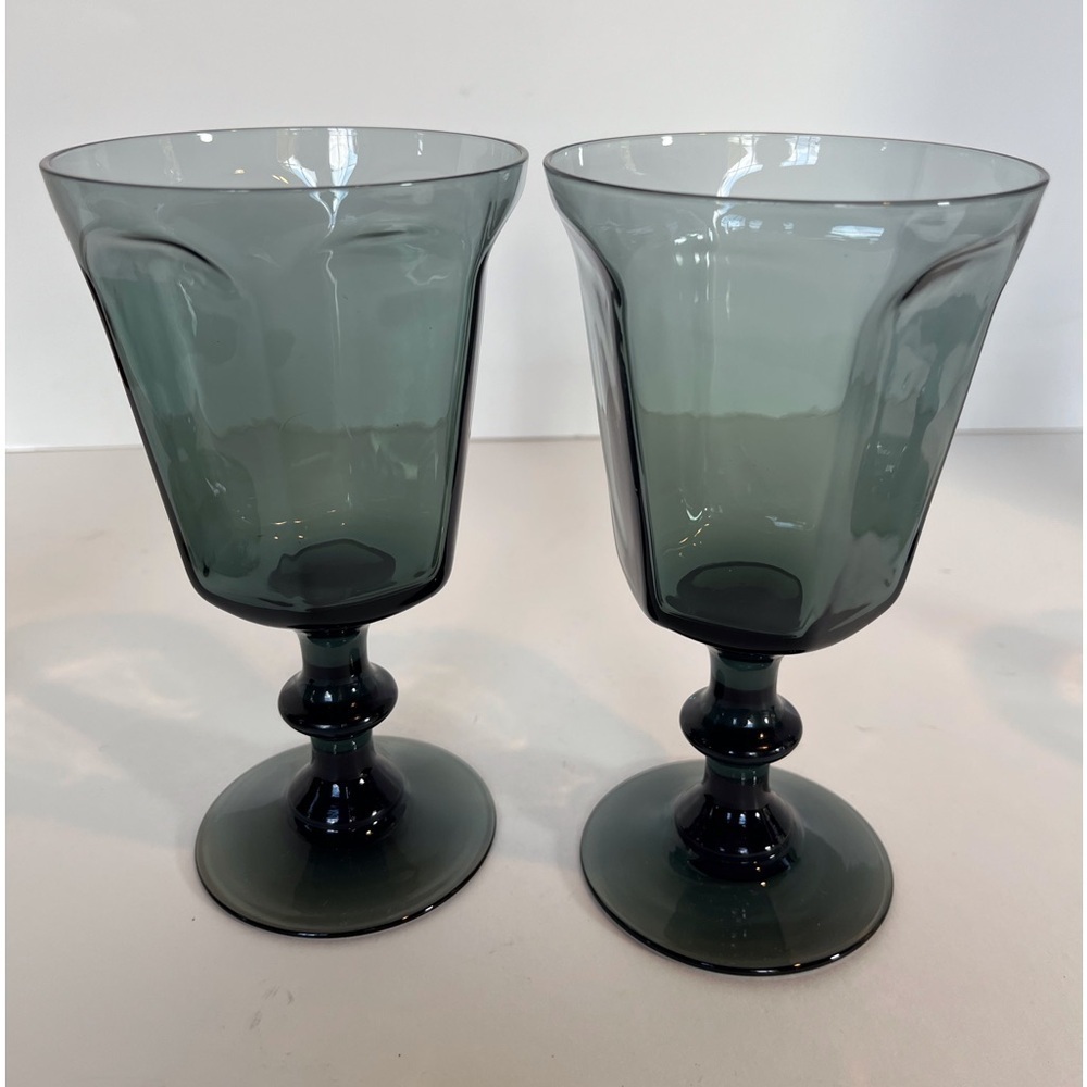 Set of Two Glass Goblets in Smokey Blue-Gray Color